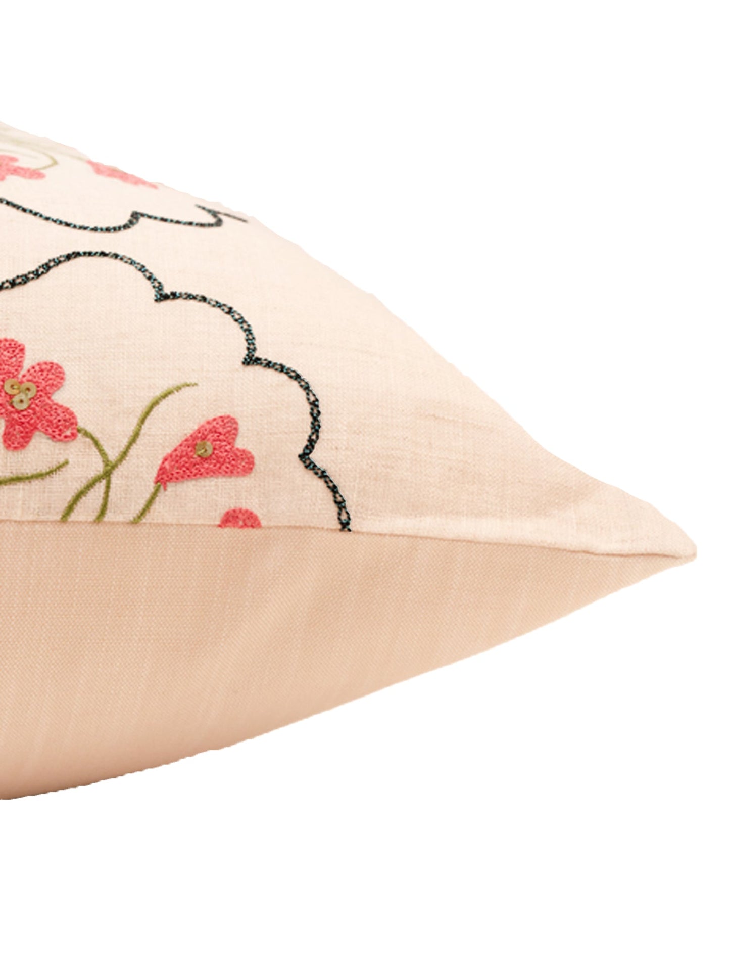 Cushion Cover Linen Silk Patchwork with Embroidery Off White - 20" X 20"