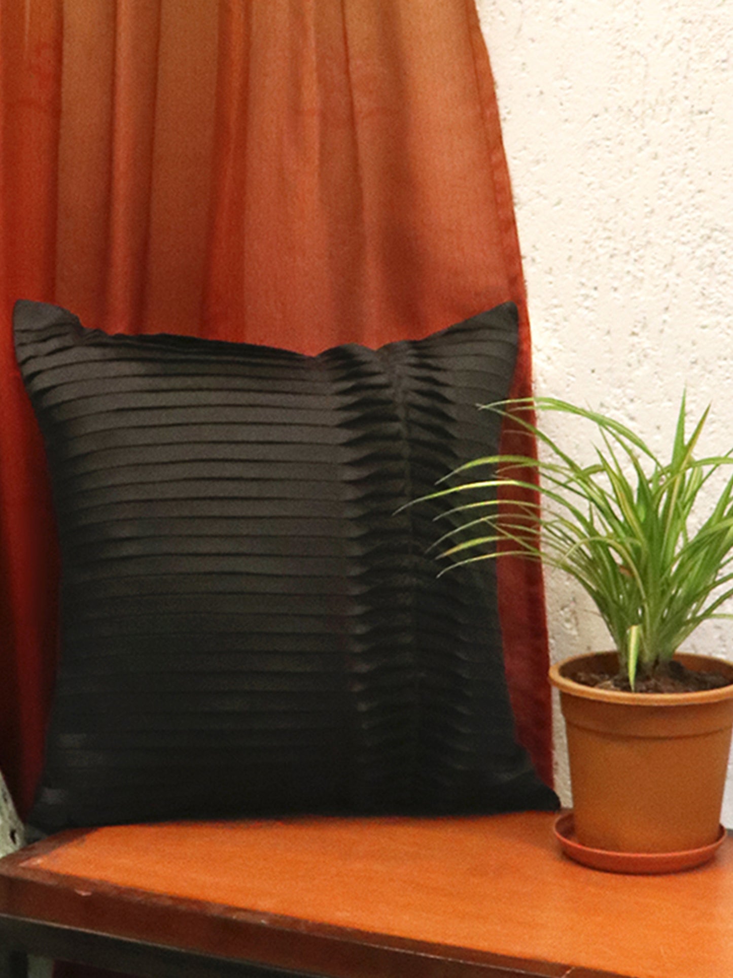 Cushion Cover Set of 3 Polyester Blend Box Pleated And Digital Printed Black - 16" x 16"