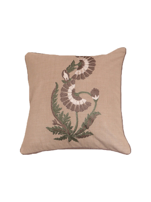 Cushion Cover Embroidered Cotton Blend With Piping Mushroom - 16" X 16"