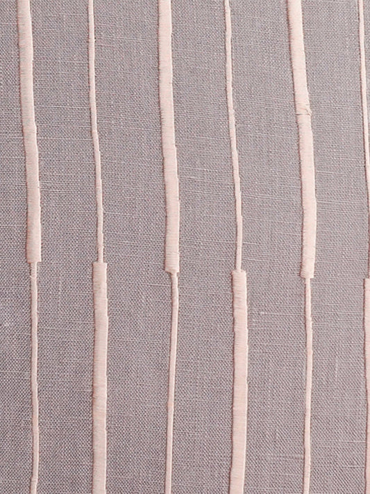Embroidered Cushion Cover Cotton Linen  Striped  Dark Grey - 16" X 16"