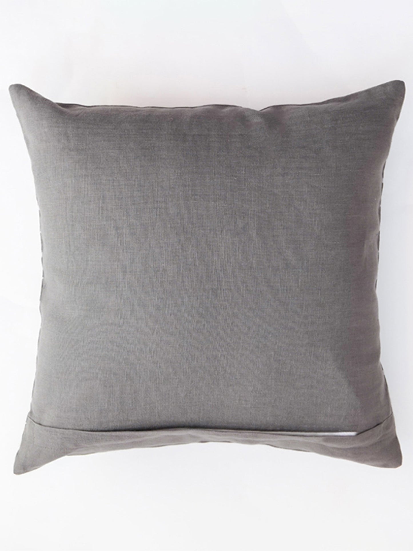 Embroidered Cushion Cover Cotton Linen  Striped  Dark Grey - 16" X 16"