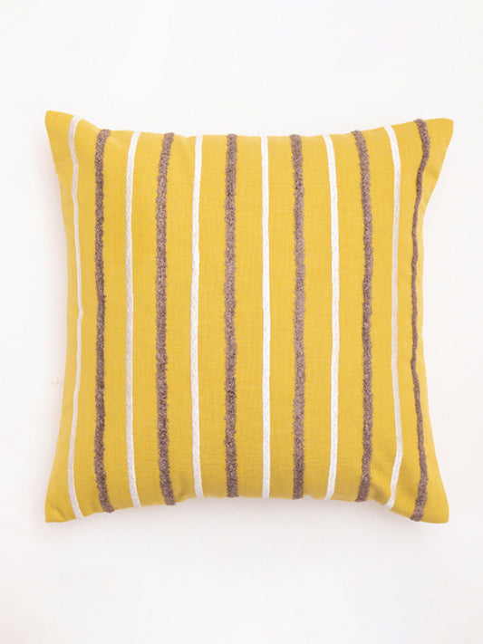 Embroidered Cushion Cover Cotton Blend Striped  Lime Green - 16" X 16"