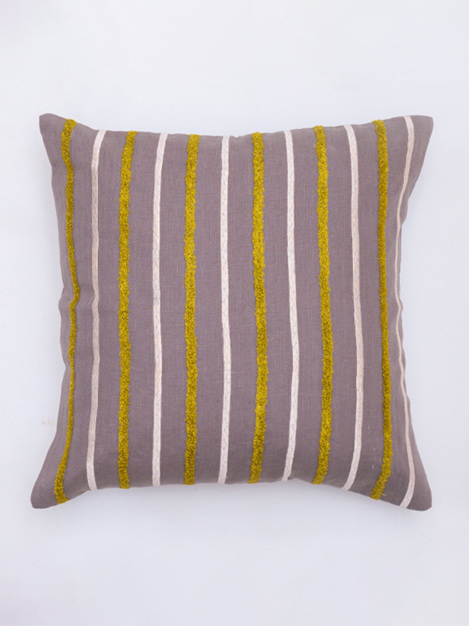 Embroidered Cushion Cover Cotton Blend Striped  Plum - 16" X 16"