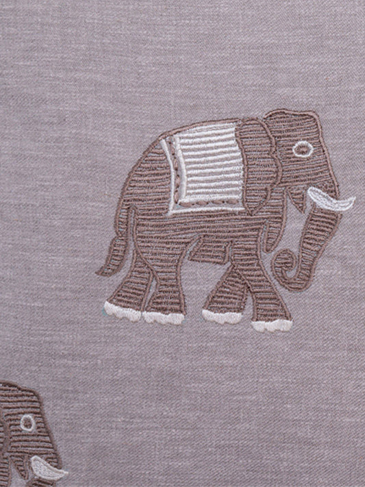 Embroidered Cushion Cover Cotton Blend  Beige - 16" X 16"