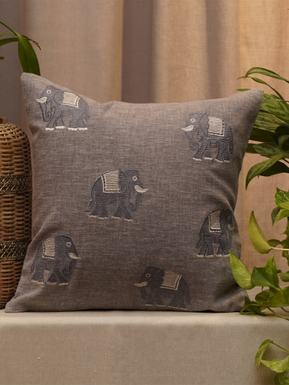 Embroidered Cushion Cover Cotton Blend  Beige - 16" X 16"