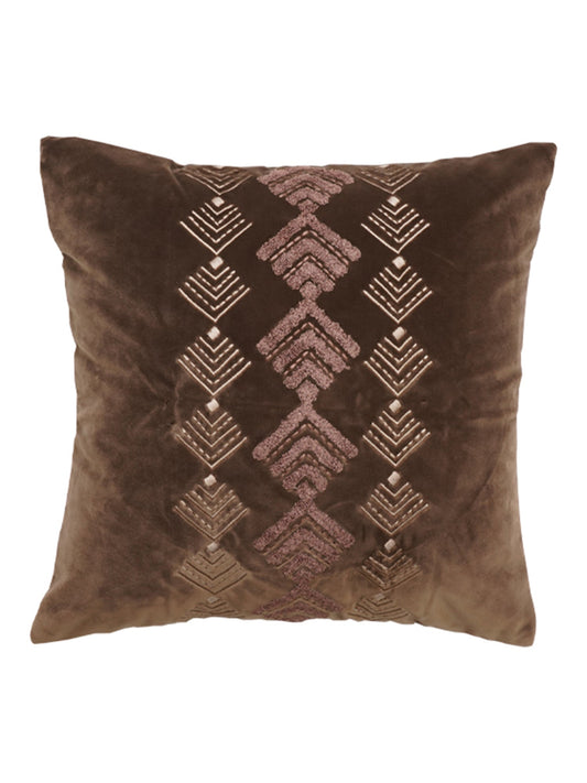 Embroidered Cushion Cover Cotton Blend & Polyester Blend Brown 0 - 16" X 16"
