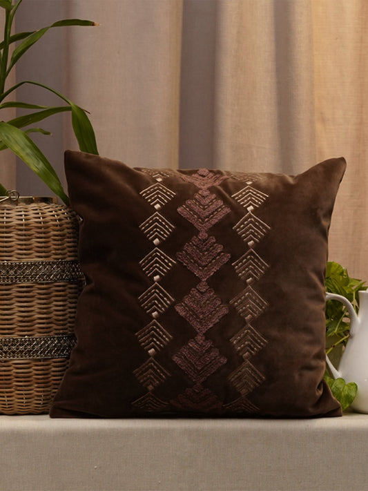 Embroidered Cushion Cover Cotton Blend & Polyester Blend Brown 0 - 16" X 16"
