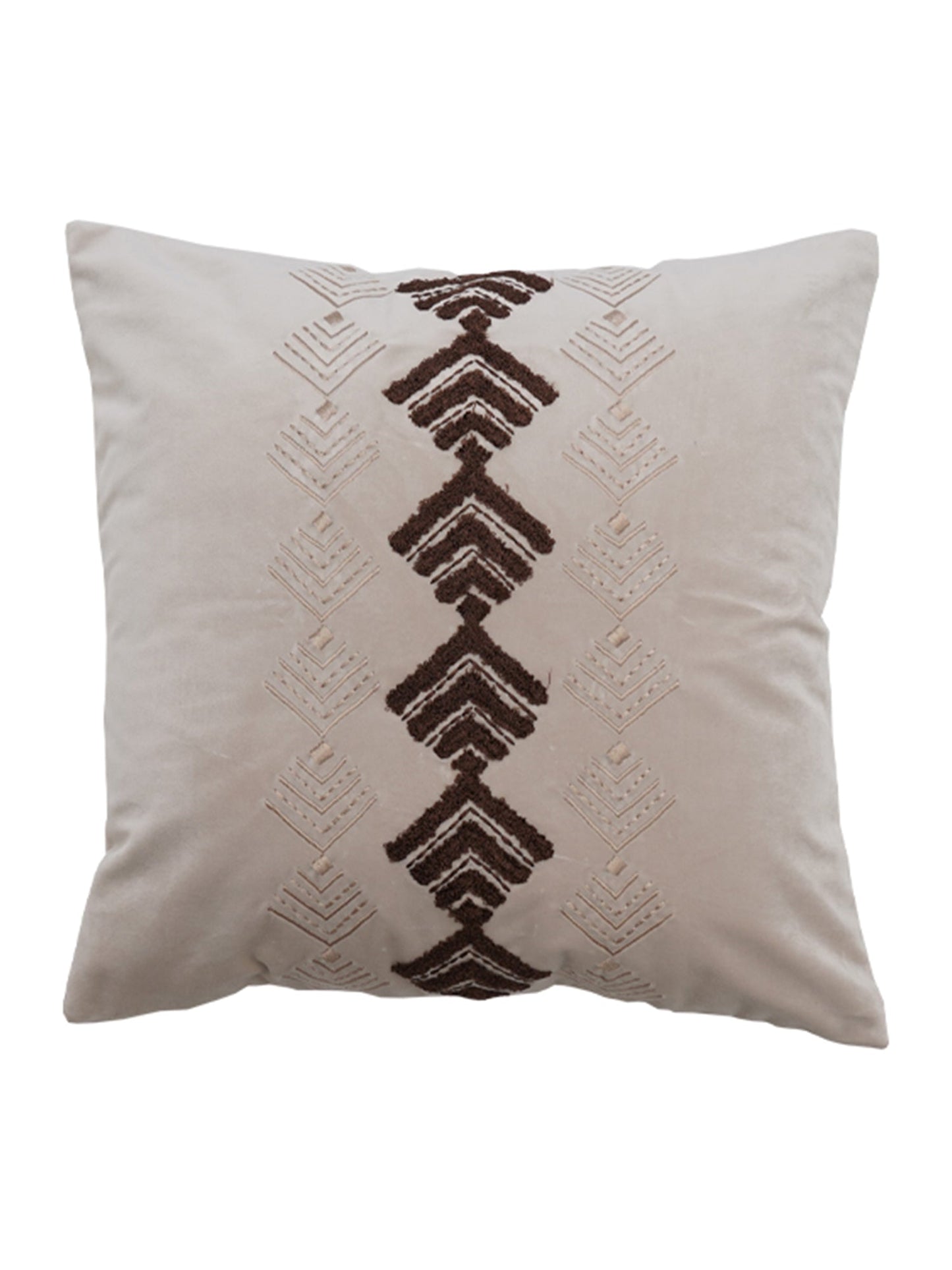 Embroidered Cushion Cover Velvet  Off White - 16" X 16"