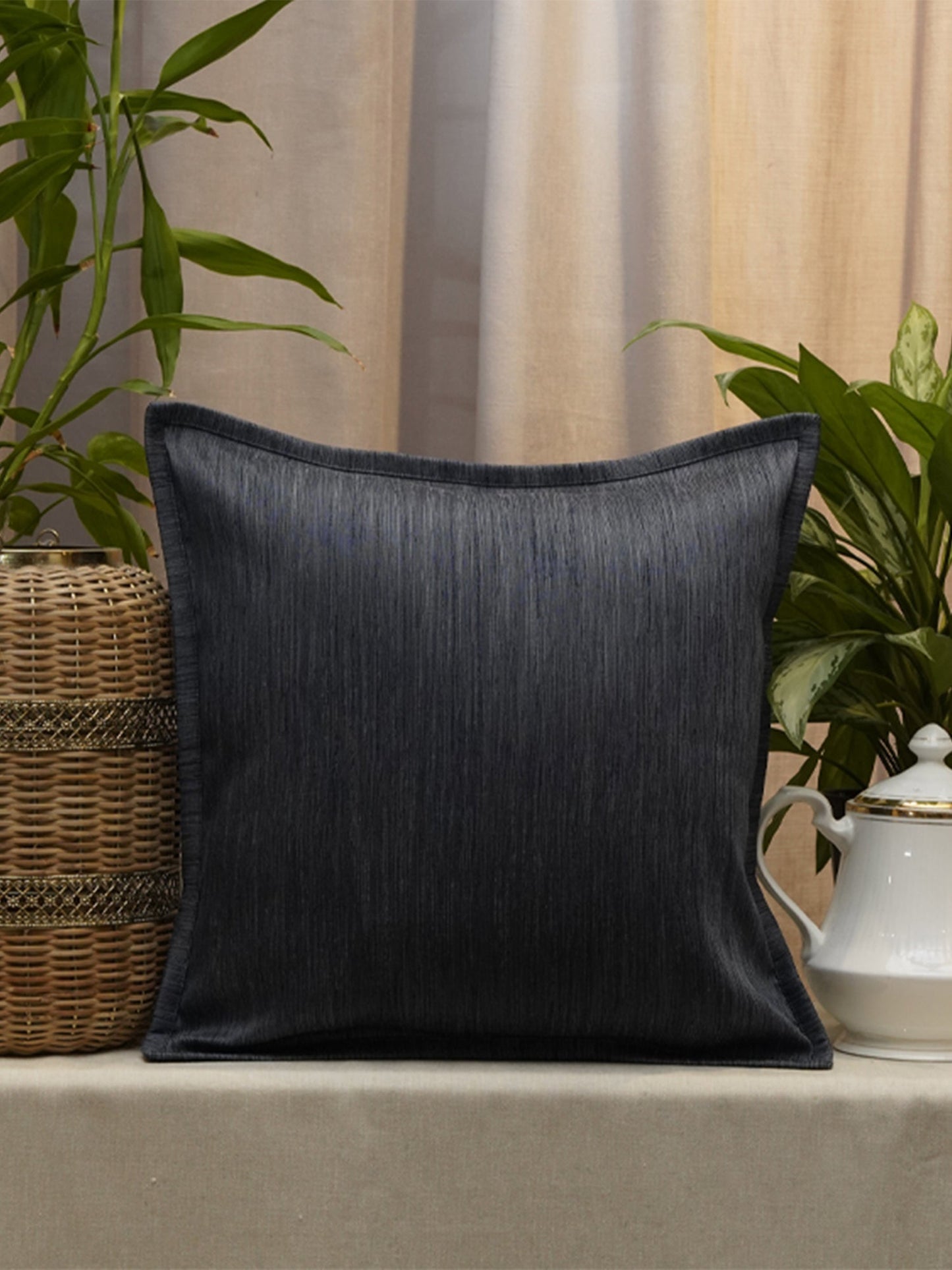 Solid Cushion Cover 100% Polyester  Flange Dark Blue  - 16" X 16"