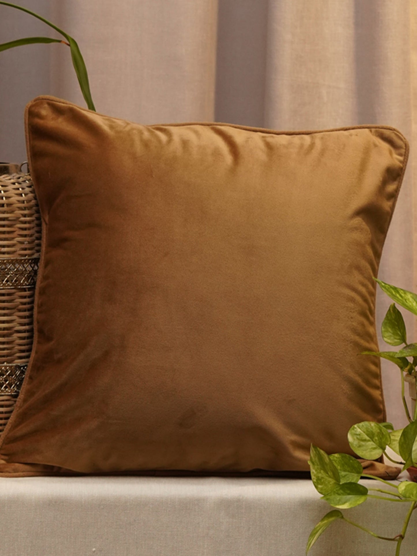 Cushion Cover Velvet  Golden Brown - 12" X 12"