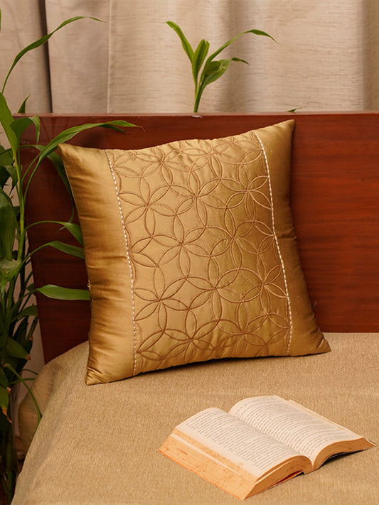 Golden Embroidered Cushion Cover in 16"x16"