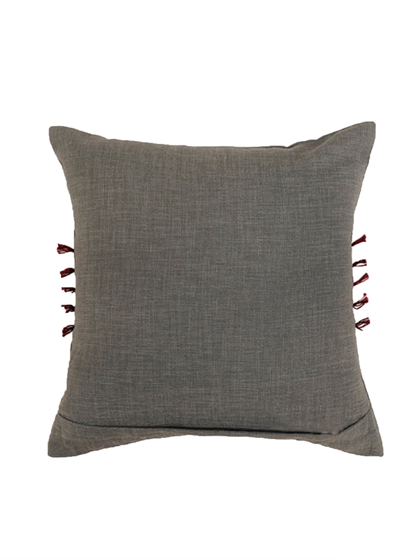 Embroidered Cushion Cover Cotton Blend Dark Grey  - 16" X 16"