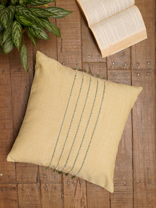 Embroidered Cushion Cover Cotton Blend Yellow - 16"x16"