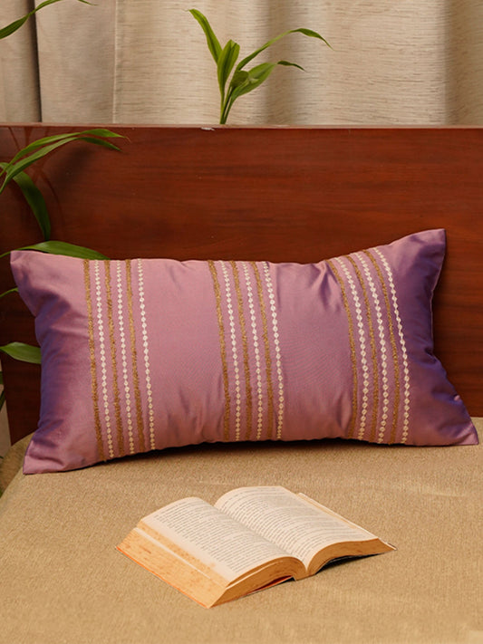 Embroidered Cushion Cover Cotton Purple - 12"x22"