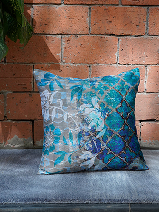 Cushion Cover 100% Polyster Floral Embroidered Teal - 16" X 16"