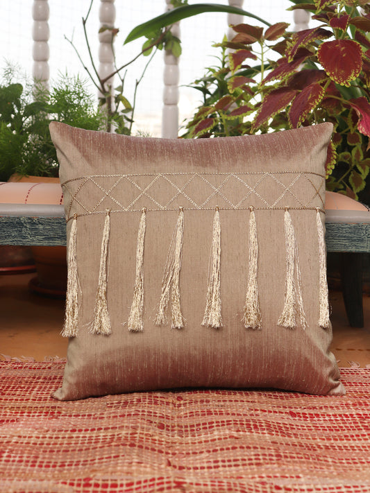 Tassels Cushion Cover Cotton Blend Gold - 16" x 16"