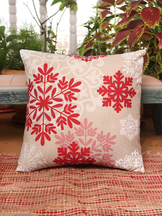 Printed Cushion Cover with Silver Zari Highlights Cotton Blend Rust - 16" x 16"
