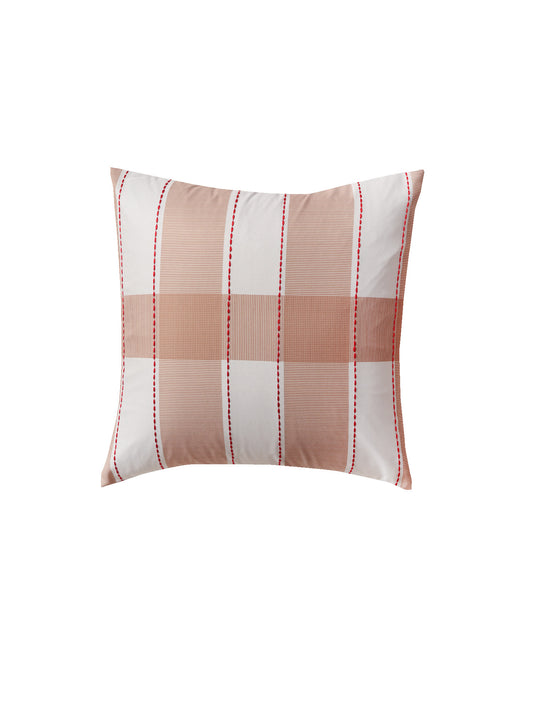 Plaid Checks Cushion Cover with Chawal Taka Poly Canvas Beige/Red - 16" x 16"