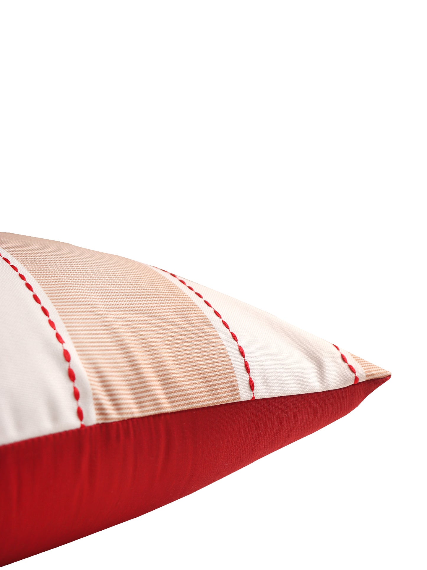 Plaid Checks Cushion Cover with Chawal Taka Poly Canvas Beige/Red - 16" x 16"