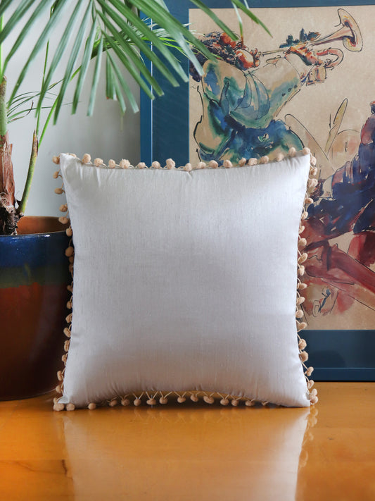 Pompom Cushion Cover Cotton Blend Silver - 16" x 16"