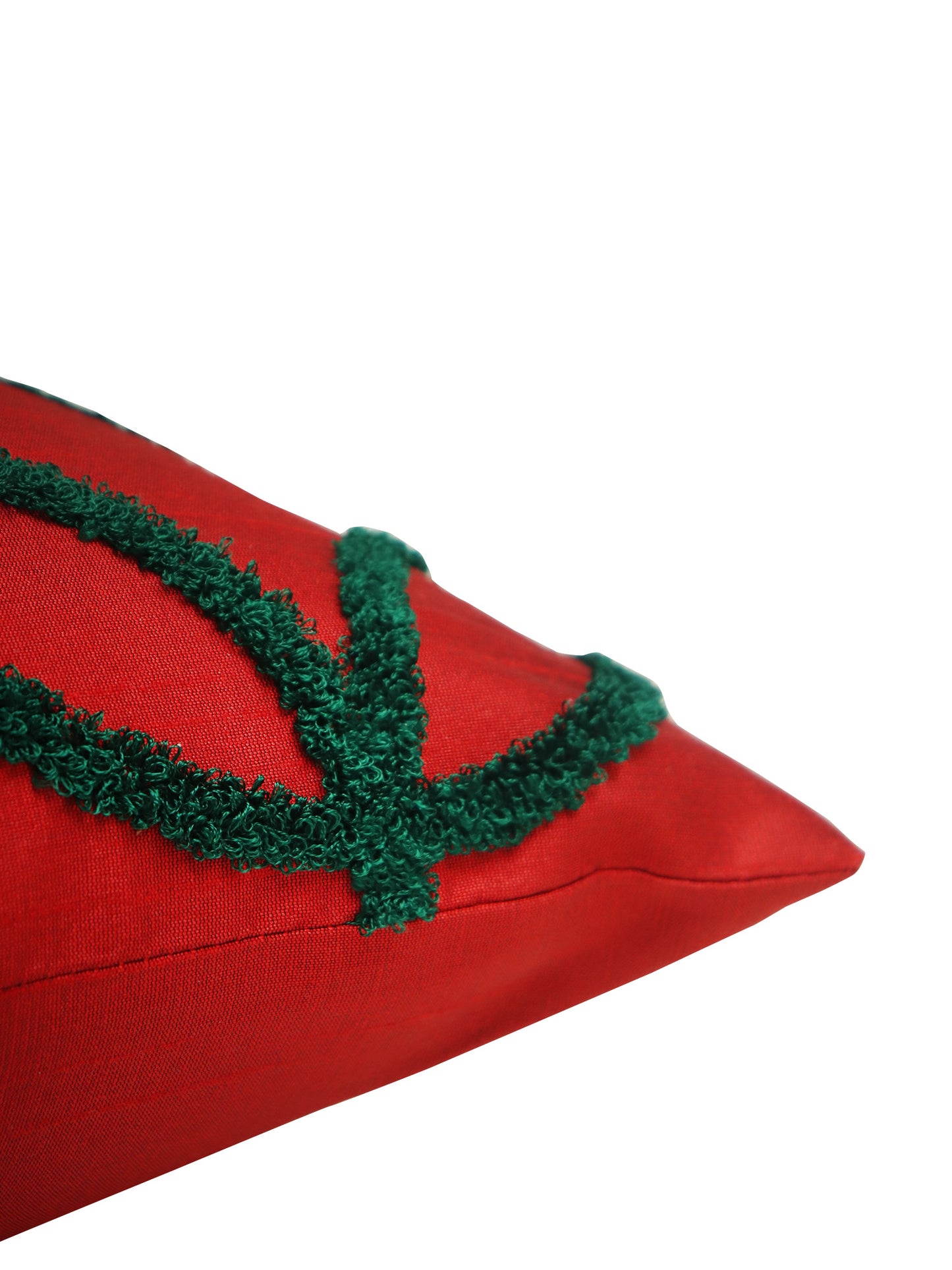 Embroidered Cushion Cover Cotton Blend Red Green - 16" x 16"