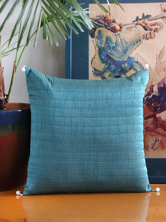 Self Quilted Cushion Cover with Bead Polyester Blend Teal - 16" x 16"