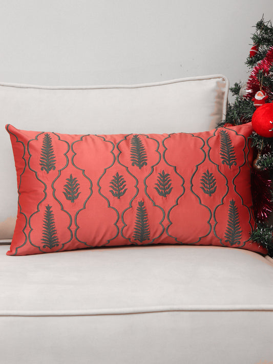 Embroidered Cushion Cover Polyester Blend Light Pink - 12" x 22"