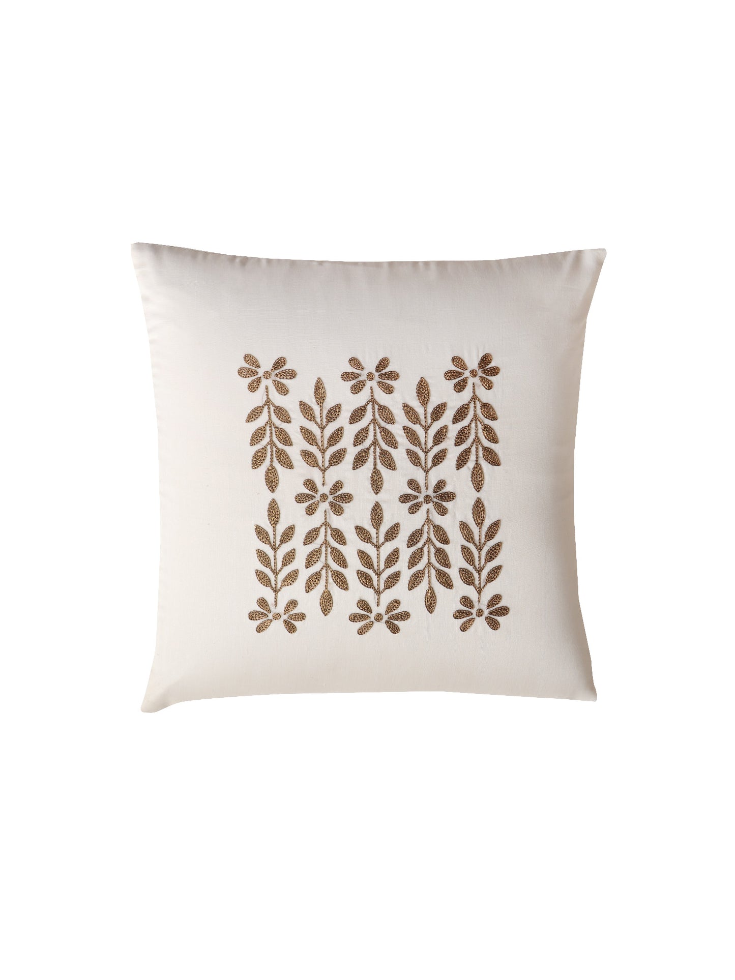 Hand Embroidered Cushion Cover Floral Beige - 16" x 16"