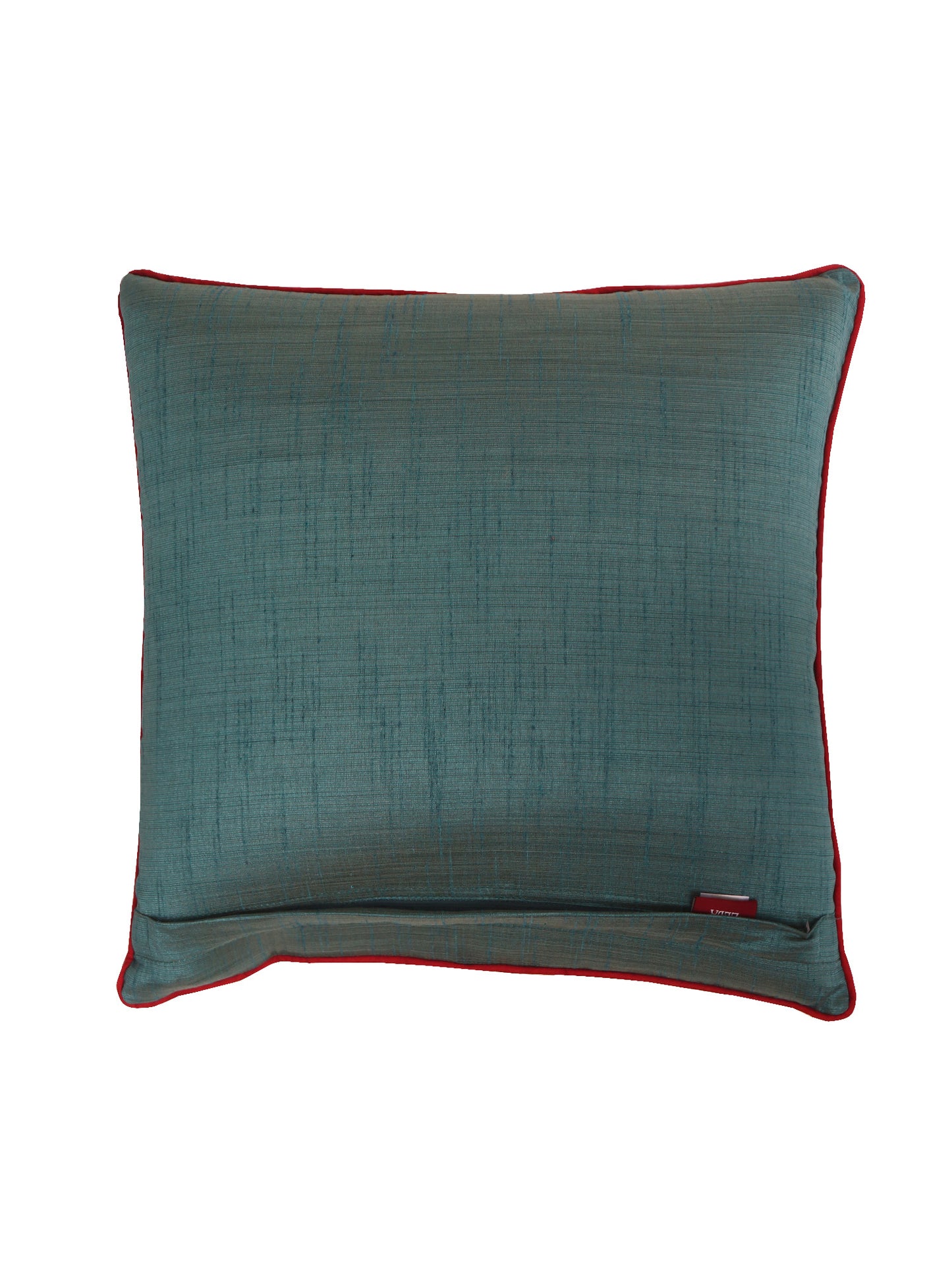 Printed Cushion Cover with Cord Piping and Antique Golden Zari Cotton Polyester Green - 16in x 16in