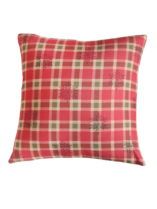 Reversible Cushion Cover Polycanvas Digital print Checks with Snowflakes Red - 16" X 16"