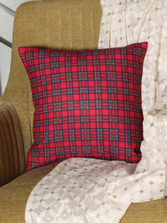 Reversible Cushion Cover Polycanvas Digital print Checks Red - 16" X 16"