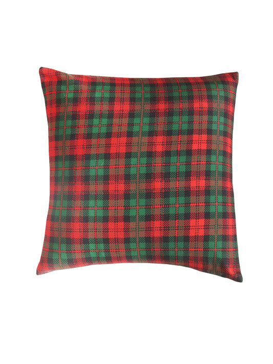 Reversible Cushion Cover Polycanvas Digital print Checks Green - 16" X 16"