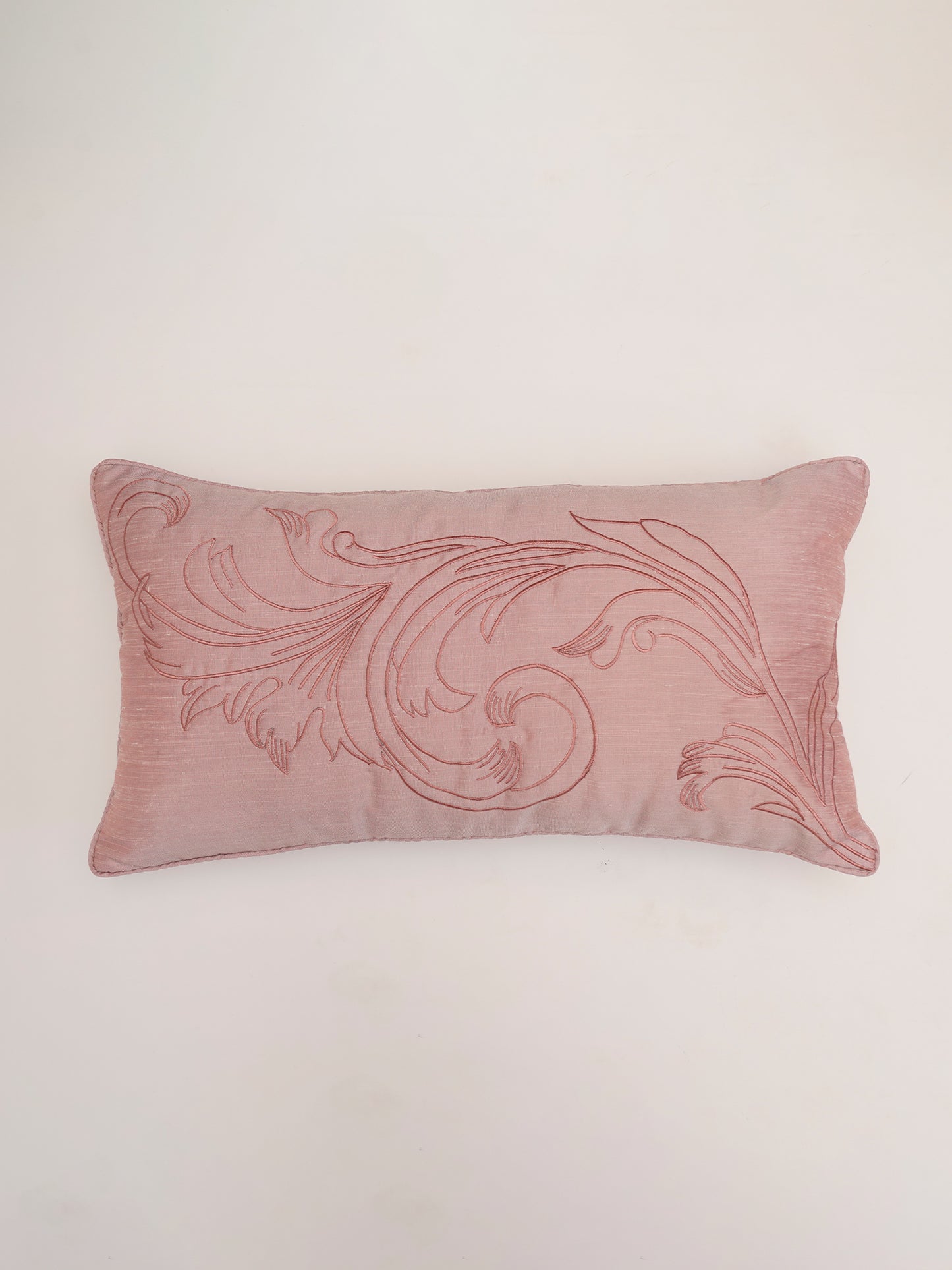 Cushion Cover Polyester Blend  Cord Piping and Quilting with Embroidery Pink - 12" X 22"
