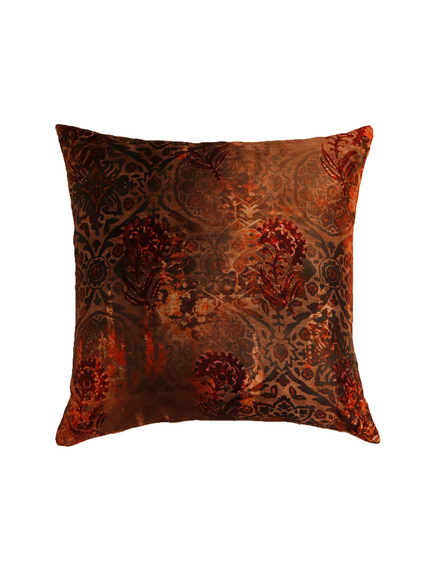 Cushion Cover Printed Poly Canvas Mughal Brown Red - 16" X 16"