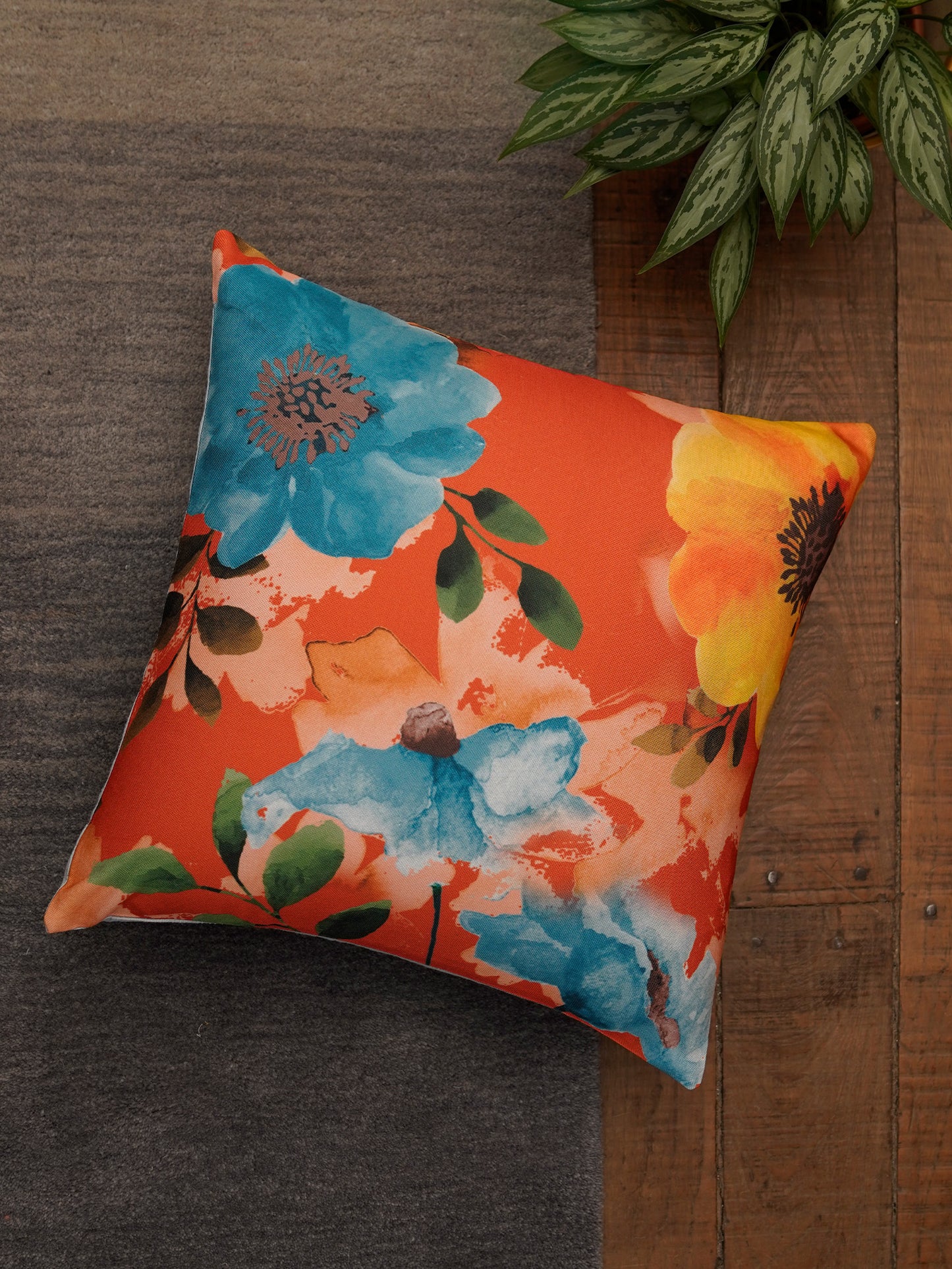 Cushion Cover Polycanvas Watercolor Floral Ocher Grey - 16" X 16"