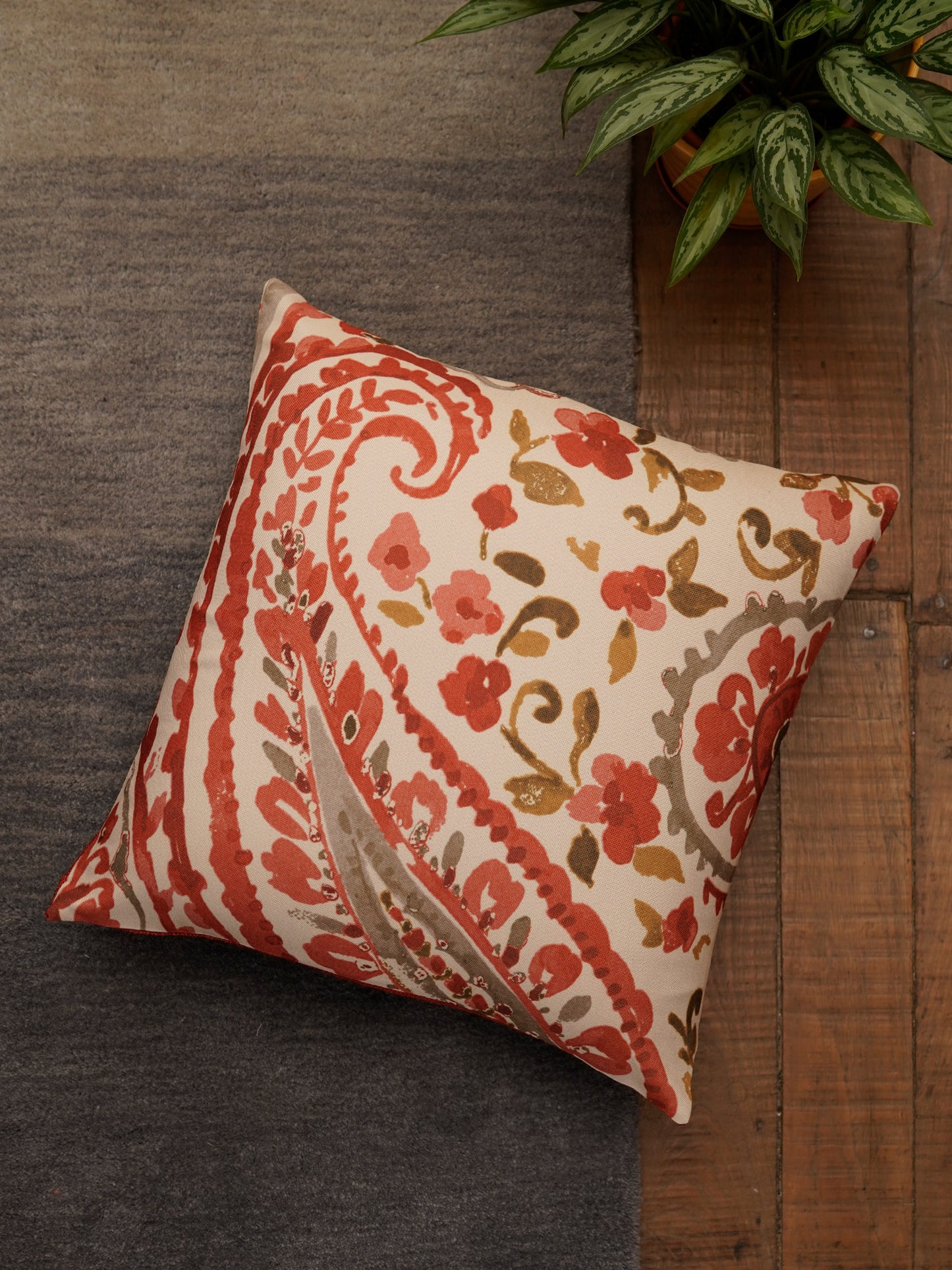 Cushion Cover Polycanvas Paisley Printed Red - 16" X 16"