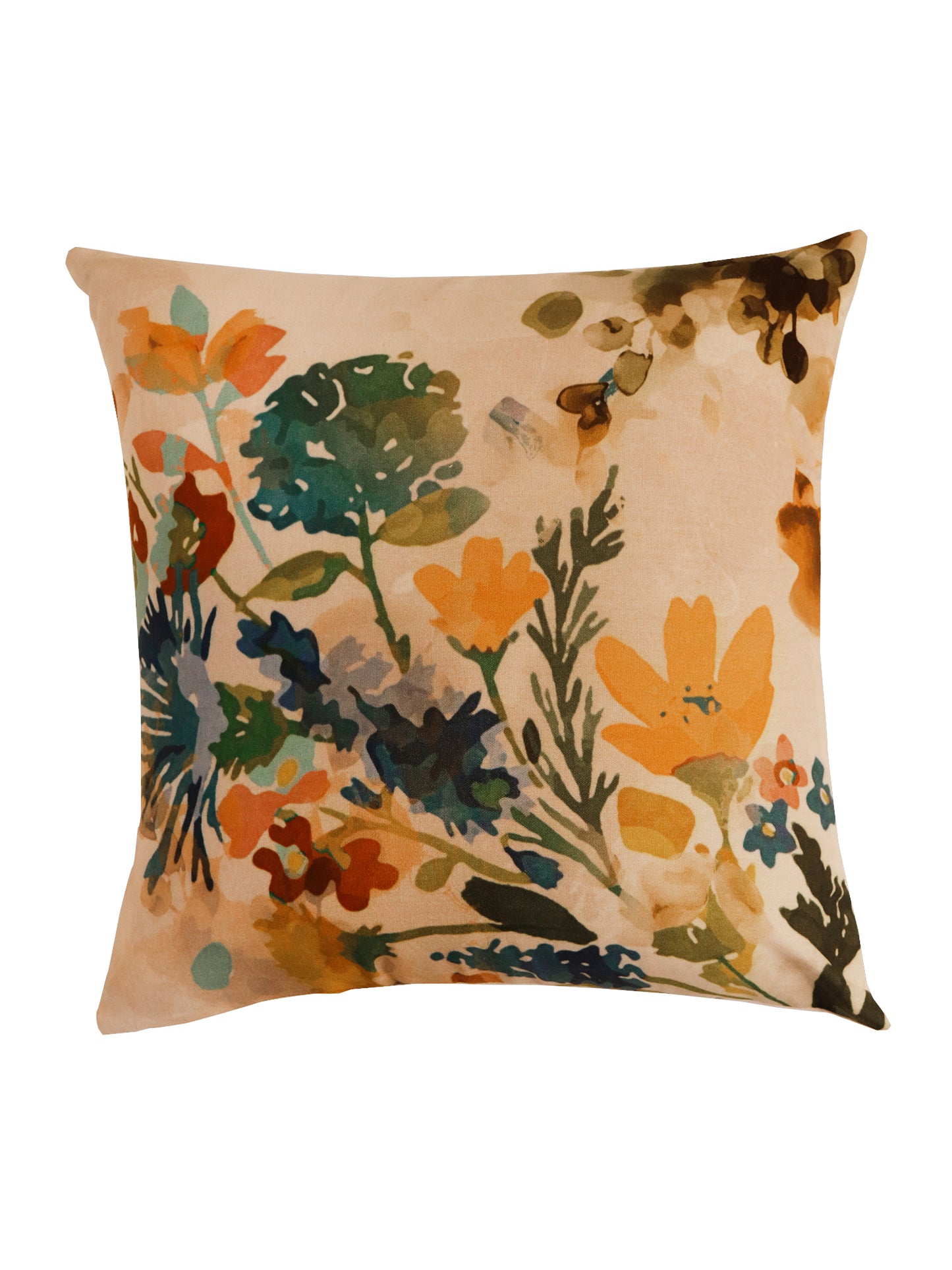Cushion Cover Printed Poly Canvas Watercolor Florals Beige - 16"x16"