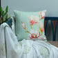 Embroidered Cushion Cover Floral Digital print With Hand embroidered Green/Pink - 16" X 16"