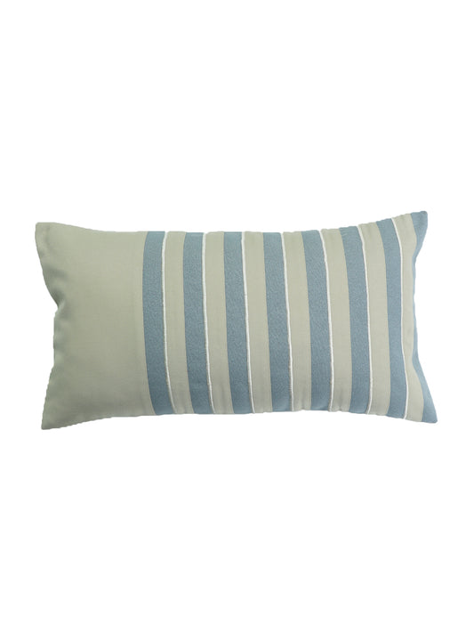 Embroidered Cushion Cover with Striped Patchwork Beige Grey - 12" X 22"