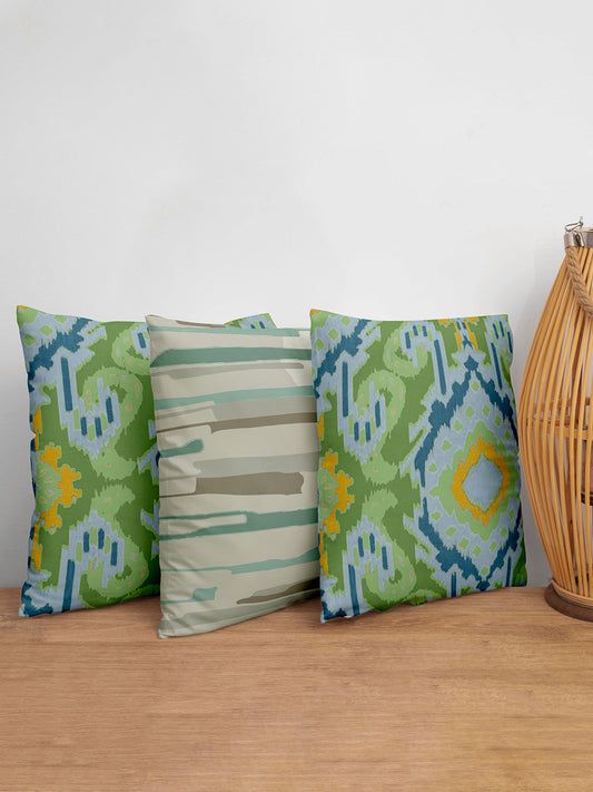 Cushion Covers Set Of 3 Polycanvas Printed Abstract Painted lines Multi- 16" X 16"