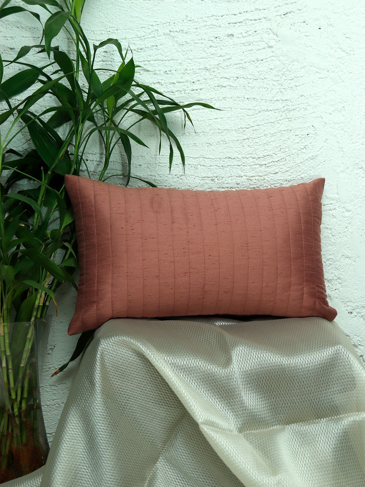 Quilted Cushion Cover Polyester Pink - 12"X20"