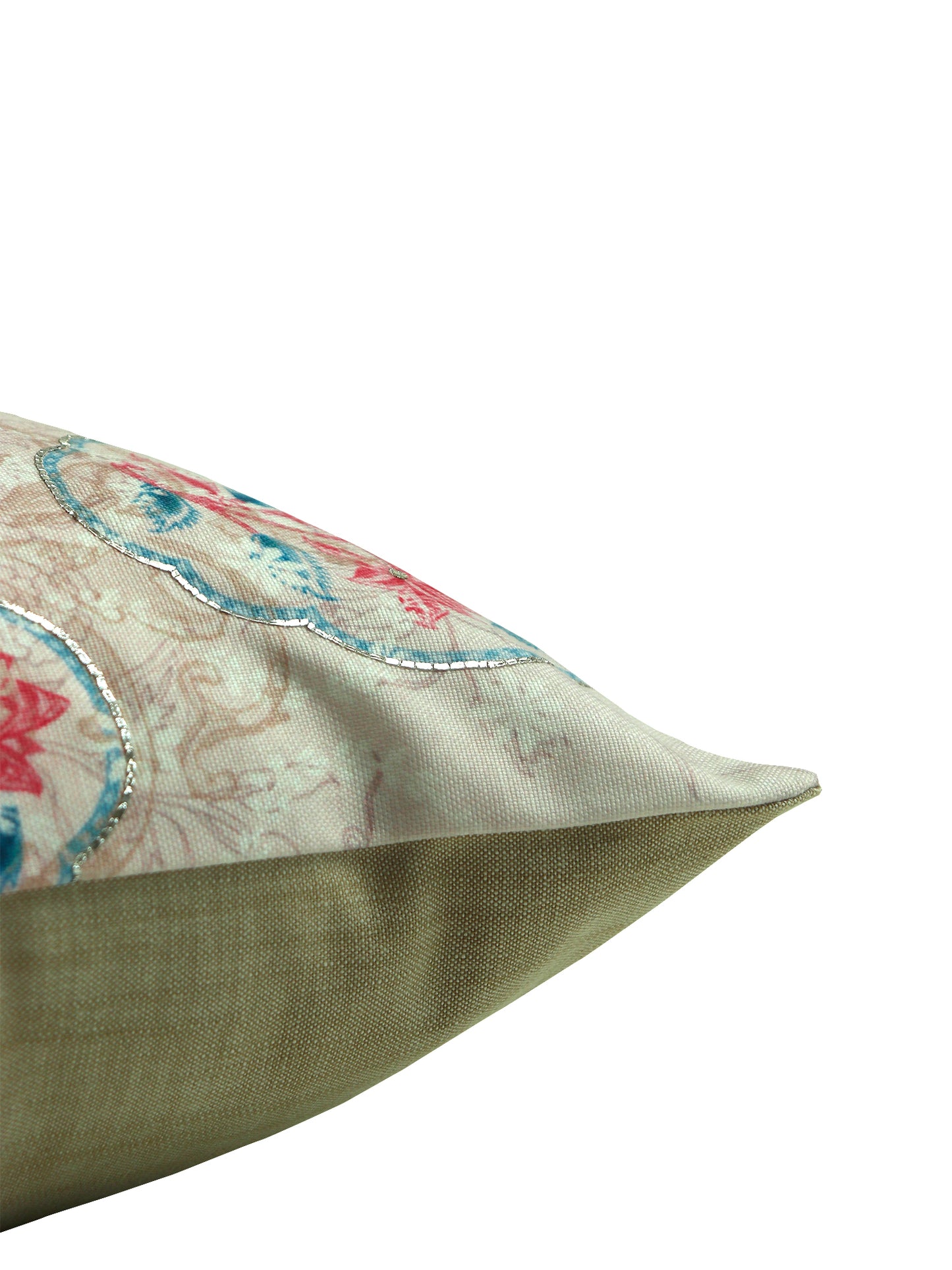 Printed Cushion Cover Polyester with Embroidery Handiwork Floral - 16" X 16"