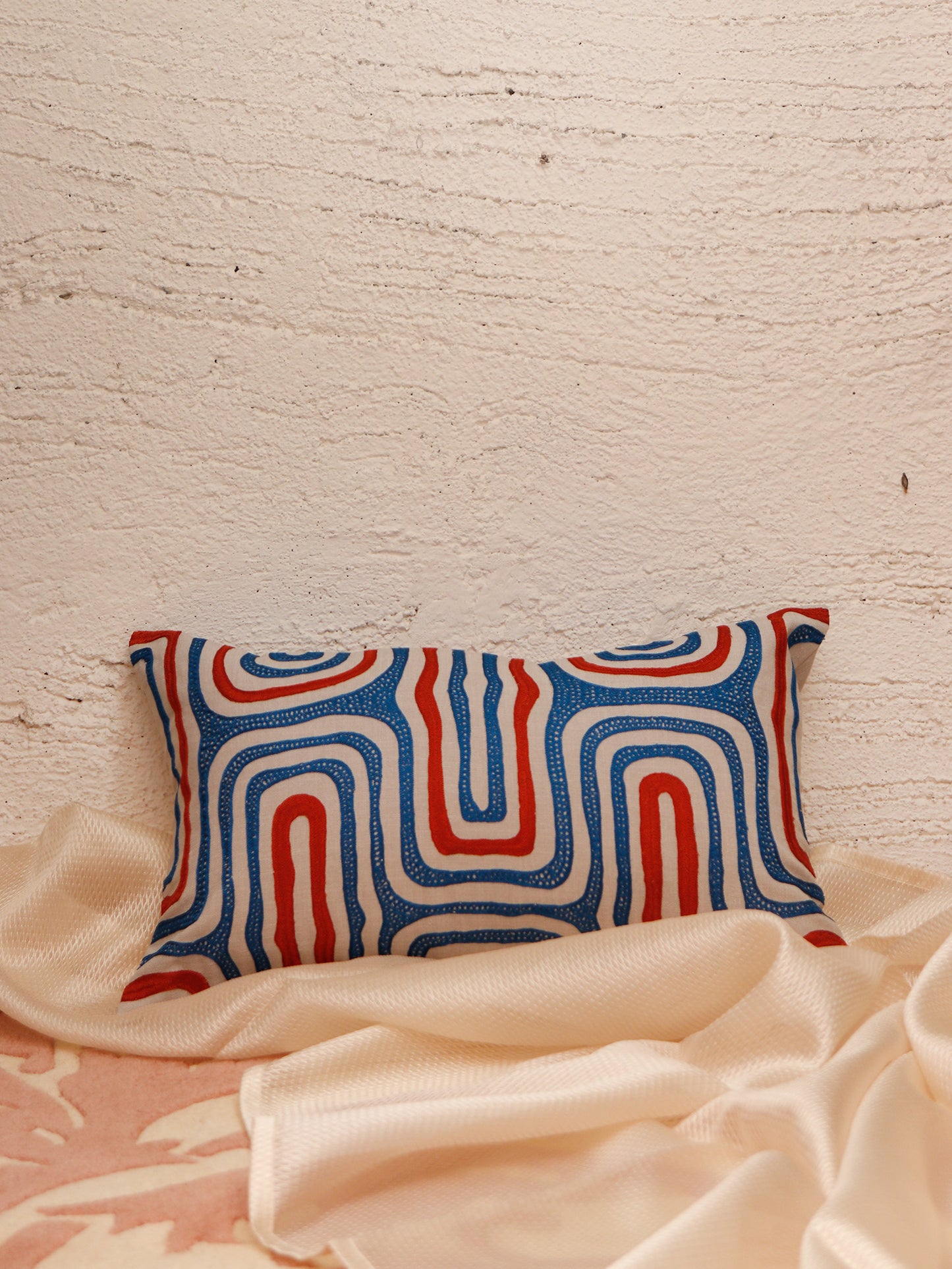 Cushion Cover Polycanvas Abstract Embroidery Blue - 12" x 22"
