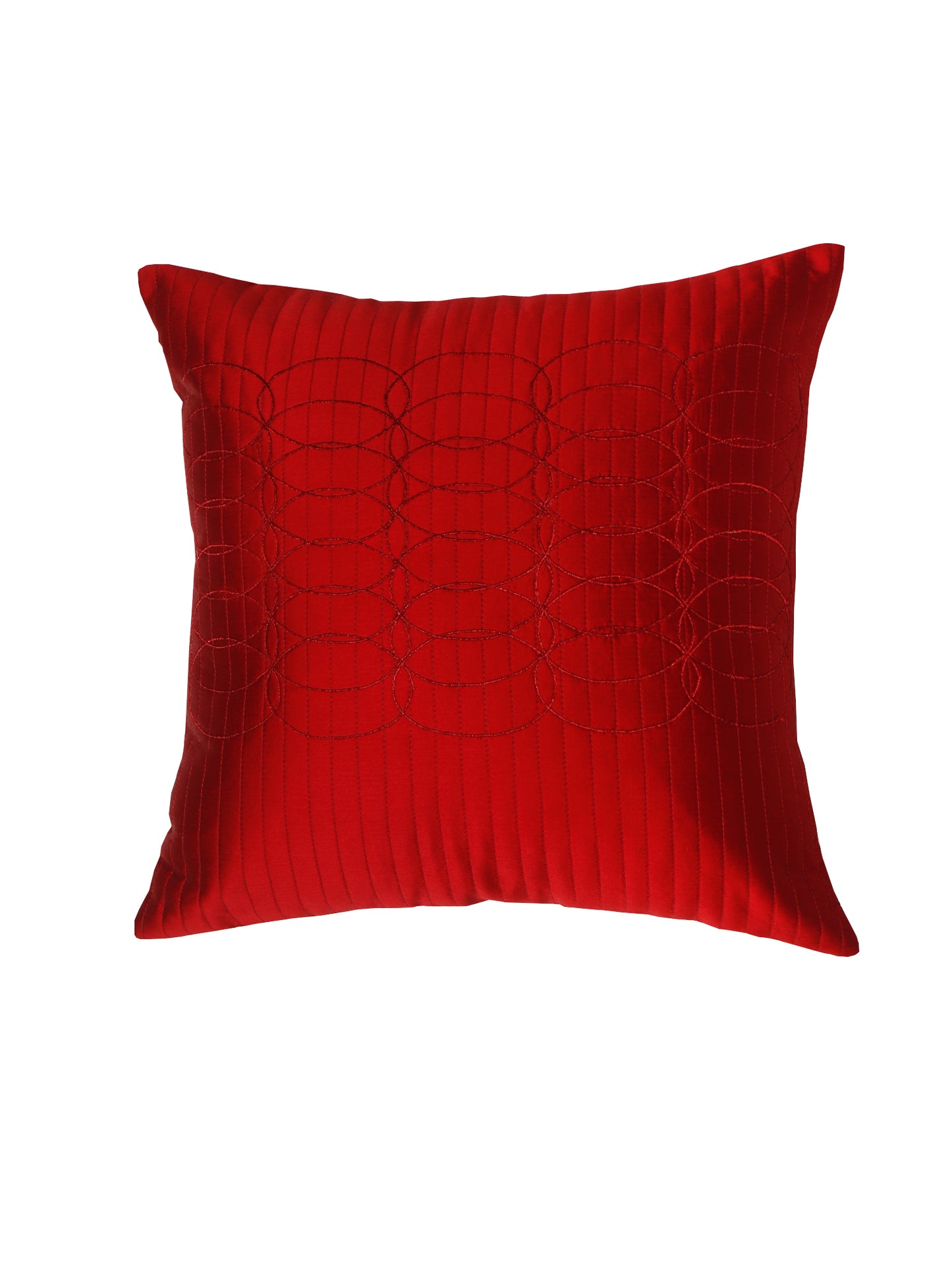 Cushion Cover Polyester Zari Embroidery with Self Quilting Red - 16"x 16"