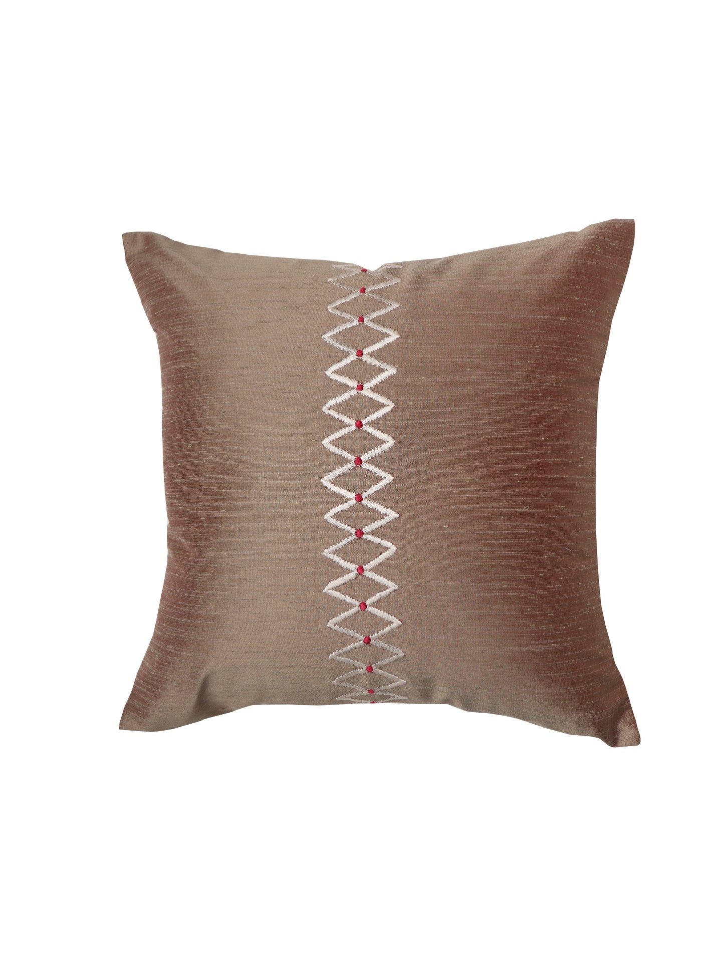 Cushion Cover Embroidered Zigzag Polyester Blend Mushroom Grey - 16" x 16"