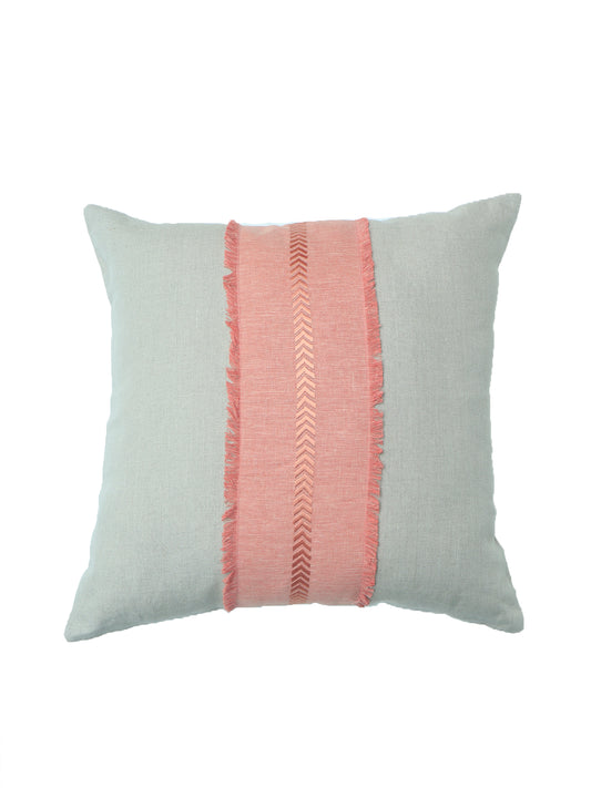 Cushion Cover Poly Canvas Patchwork with Embroidery White - 18" x 18"
