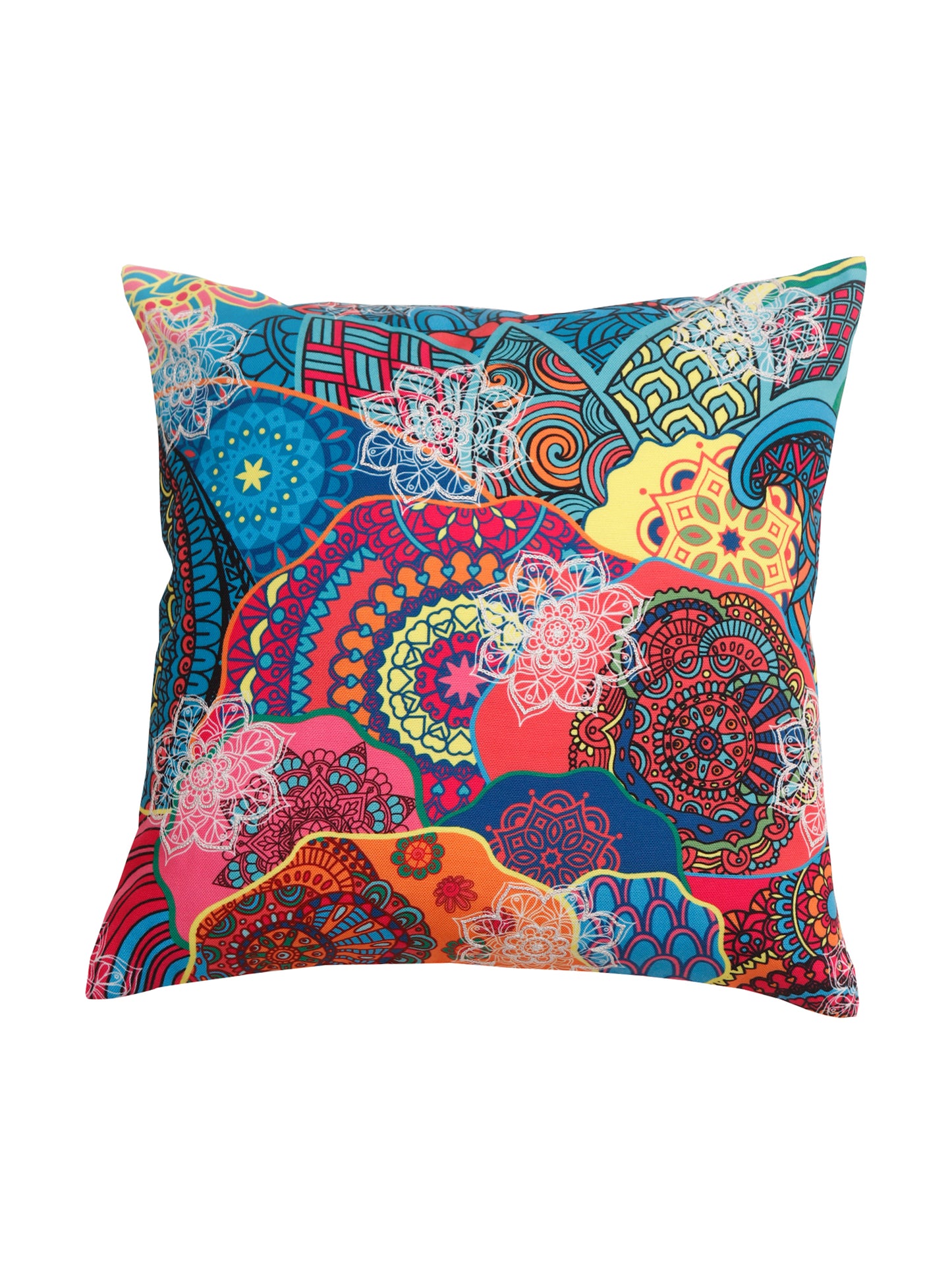 Cushion Cover Embroidery with Digital Print Abstract Bohemian Multi - 16" x 16"