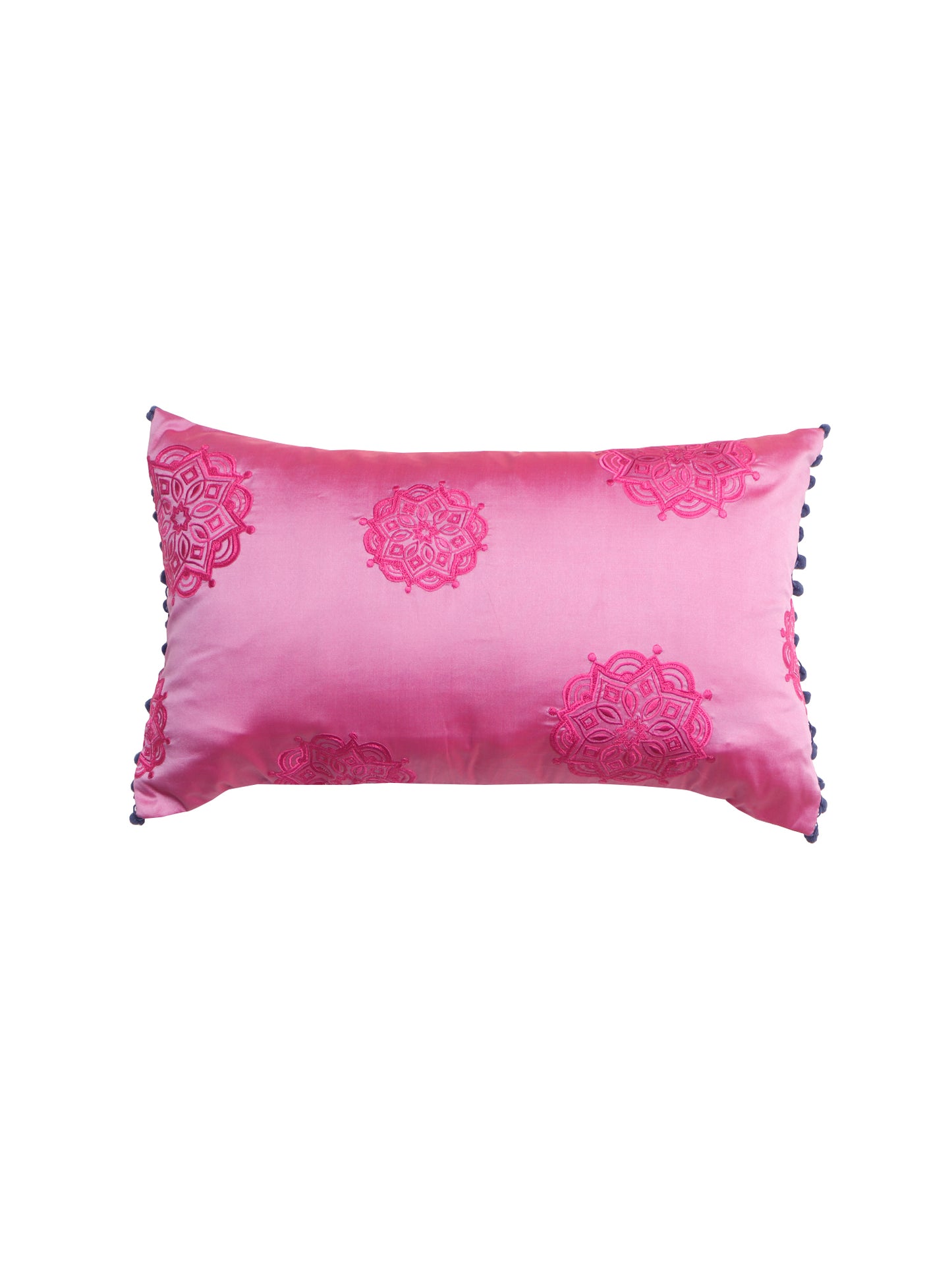Cushion Cover Embroidered with Pom Pom Pink - 12" x 20"