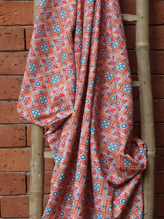 Fabric Cotton Blend Digital Printed Orange Blue 54"