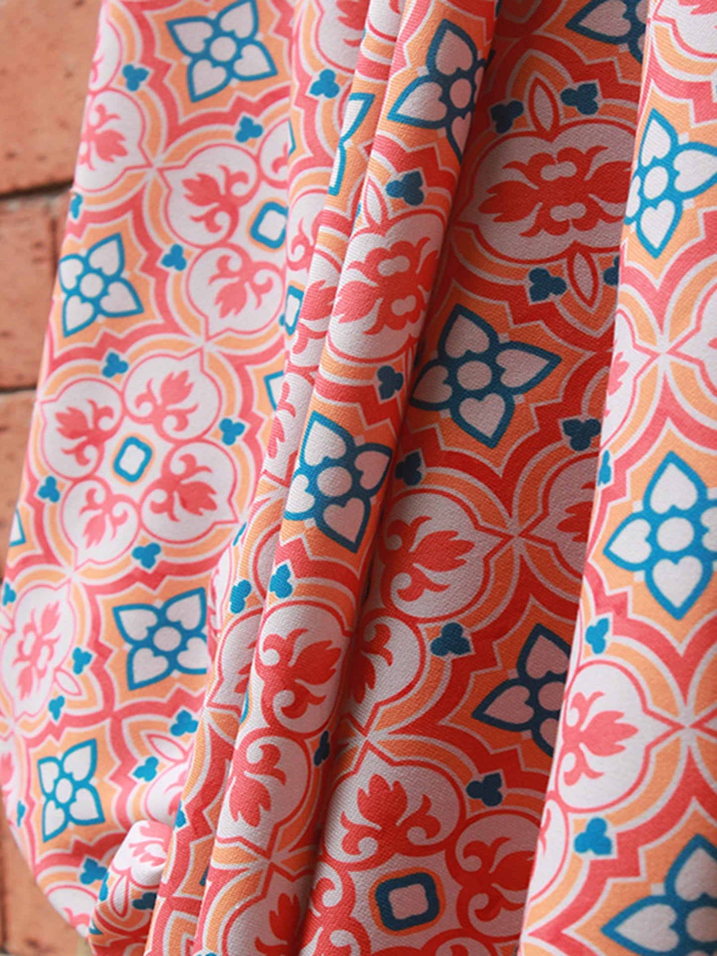 Fabric Cotton Blend Digital Printed Orange Blue 54"